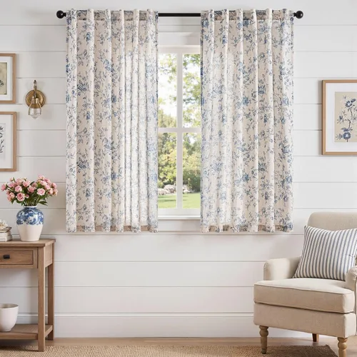 Vista 16 de jinchan Amlie - Cortinas florales de lino de 63 pulgadas de largo para sala de estar, dormitorio, casa de campo, cortinas de decoración de campo