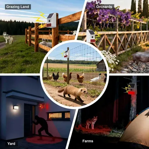 Vista 6 de Alarma solar inalámbrica con sensor de movimiento para exteriores, sirena de alto decibelio con sensor de movimiento de luz estroboscópica y sonido