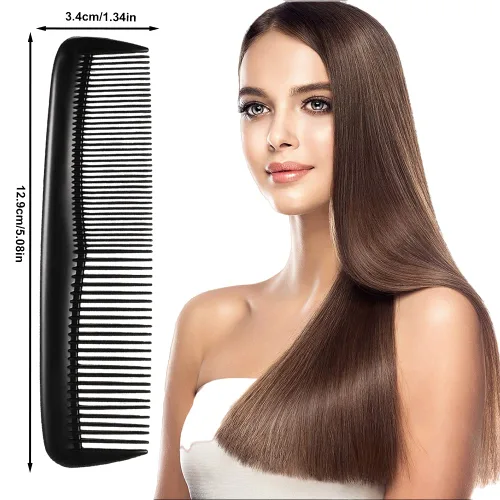 Vista 2 de 2 peines de plástico de bolsillo para el cabello, finos y estándar, corte de dientes, peines de corte de pelo, peines negros para barba para mujeres