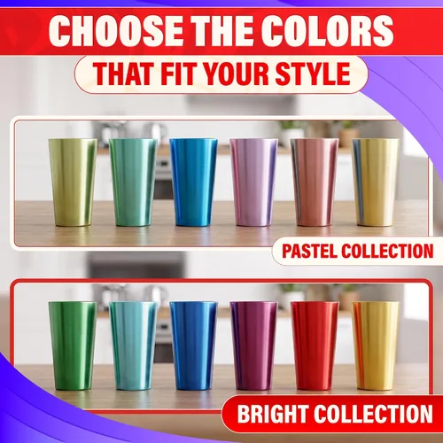 Vista 2 de Vasos de aluminio de 15 onzas, juego de 6, tazas de metal retro para beber Brillante Multicolor