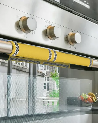 Vista 5 de Juego de 2 fundas para manijas de puerta de refrigerador amarillas y negras para lavavajillas, microondas, horno, nevera, estufa, electrodomésticos
