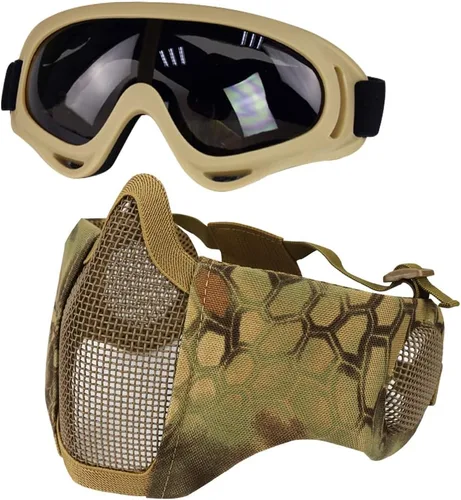 Vista 38 de Máscara de Airsoft con Gafas, Máscara de Malla Plegable de Media Cara con Protección para los Oídos para Paintball, Tiro, Cosplay, Juego CS
