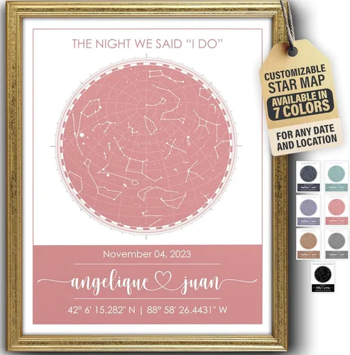 Vista 43 de Impresión artística personalizada de mapa de estrellas, totalmente personalizada (tus detalles, tamaño, color, marco), regalo para el día