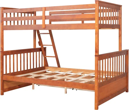 Vista 175 de Harper & Bright Designs Litera de tamaño matrimonial sobre matrimonial con 3 cajones, litera de madera maciza con almacenamiento y riel