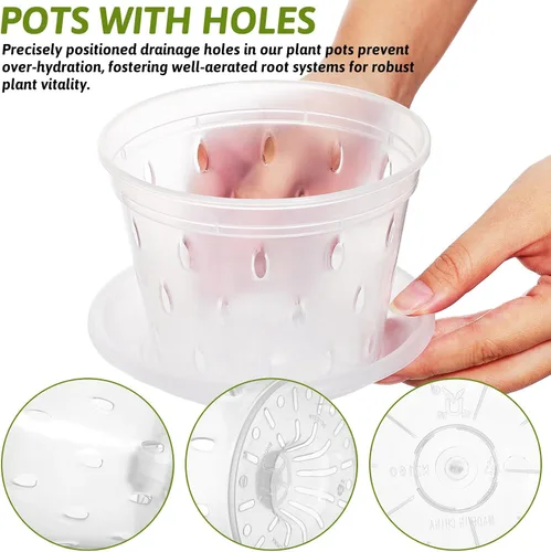 Vista 8 de 3pcs Plastic Orchid Pots and Saucer Set with Drainage Holes