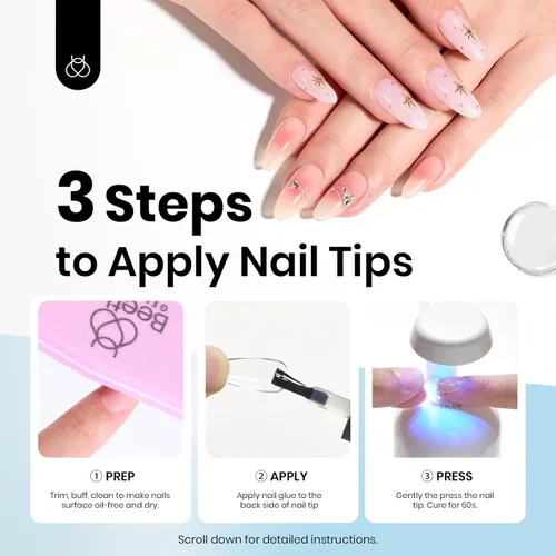 Vista 5 de Beetles Pegamento en gel 9 en 1 para puntas de uñas acrílicas transparentes, 2 unidades de 0.5 oz lq de larga duración para puntas de uñas postizas