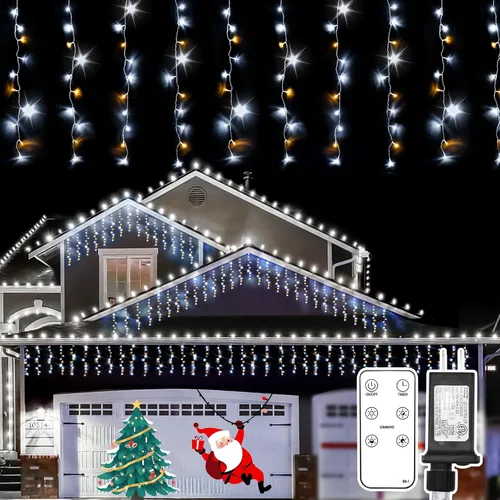 Vista 11 de suddus Luces de Carámbano de Copo de Nieve para Exteriores, 10.7 pies, 168 Luces LED de Cadena Navideñas Conectables Enchufables con 14 Tiras