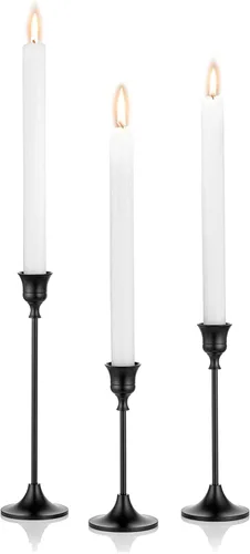 Nuptio 3 portavelas negros para velas cónicas para mesa de comedor, portavelas de Halloween para velas cónicas, centro de mesa decorativo para