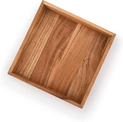 Vista 4 de Samhita Bandeja de madera de acacia con asas, bandeja de madera para servir, bandeja de aperitivos, bandeja de desayuno, ideal para desayuno, café