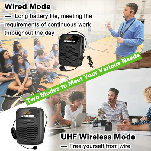Vista 3 de Amplificador de voz portátil, auriculares inalámbricos y con cable, micrófono con altavoz, mini micrófono personal ligero para profesores
