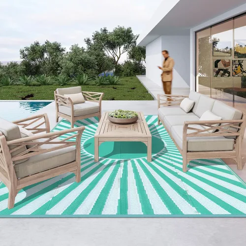 Vista 19 de Wonnitar Alfombra Sun Outdoor Azul y Verde 5x8