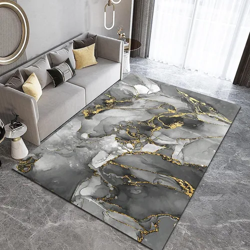 Vista 3 de Nordic Light - Alfombra de lujo moderna con estampado abstracto gris dorado, antideslizante, plegable, transpirable, lavable, duradera, de pelo