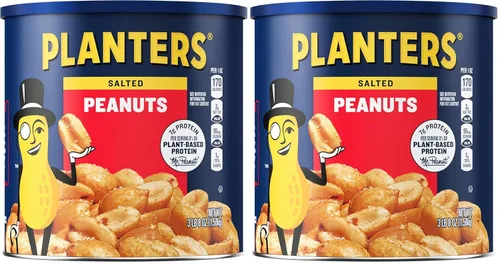 Vista 10 de PLANTERS Cacahuetes tostados secos, tarros de plástico resellables de 34.5 onzas (paquete de 6) – Cacahuetes con sal marina – Snacks de maní