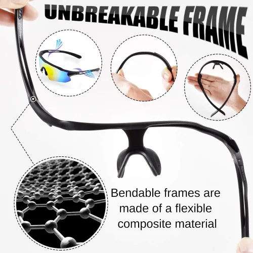 Vista 4 de Cycling Glasses, TR90 Unbreakable Frame Polarized Anti-UV400 Sports Sunglasses