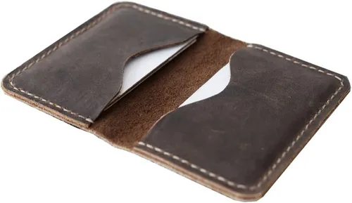 Vista 3 de Personalized Men's Handmade Slim Leather Wallet Credit Card Holder Slim Wallet Italy oiled Leather (Hold 30 pics of cards)Distressed Brown110