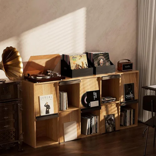 Vista 7 de Almacenamiento de Discos de Vinilo de Madera, Caja de Vinilo Retro y Duradera y Soporte para Discos, Caja de Almacenamiento de Álbumes y Estuche