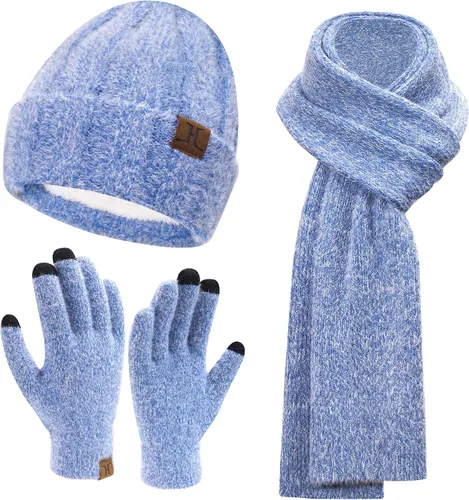 Conjunto de bufanda de cuello largo para mujer con gorro de punto cálido para invierno con gorro de calavera con forro polar, regalos para mujeres y