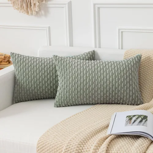 Vista 198 de Kevin Textile - Juego de 2 fundas de almohada decorativas de pana suave, estilo bohemio, a rayas, decoración del hogar para sofá, cama, sofá y sala