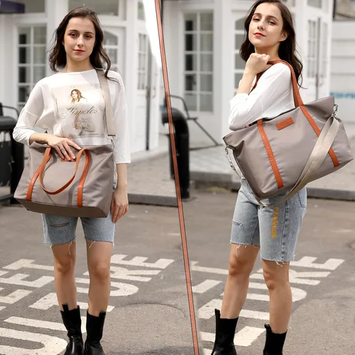 Vista 2 de Bolsa de mano impermeable ligera para mujer, maletín de nailon para computadora de trabajo, hombro para laptop de 15.6 pulgadas, XL