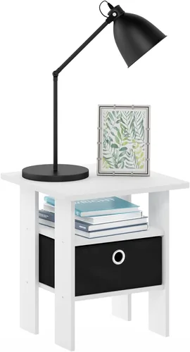 Vista 7 de Furinno ANDREY - Mesa auxiliar, mesa de centro, mesita de noche con estantes abiertos y contenedor de almacenamiento, mesa de cabecera, para sala
