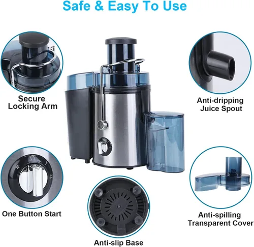 Vista 6 de Máquina exprimidora, extractor centrífugo de 800 W con boca ancha de 3 pulgadas, canal de alimentación para frutas y verduras, fácil de limpiar