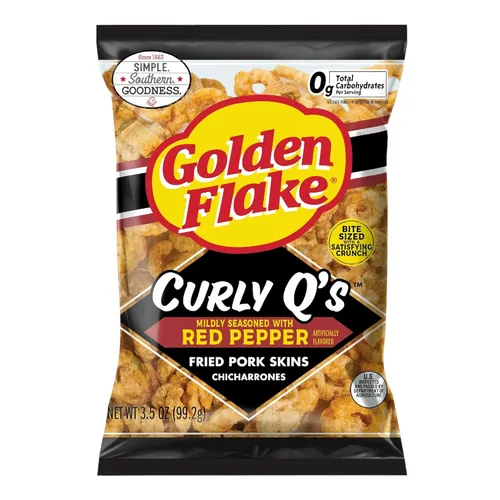 Golden Flake Pimienta roja rizada Q pieles de cerdo 3.5oz/ 3pk