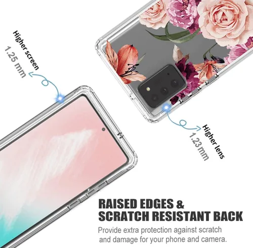 Vista 2 de Funda para Galaxy Note 20 5G, SM-N981U con protector de pantalla de vidrio templado, patrón floral transparente, funda protectora de cuerpo completo