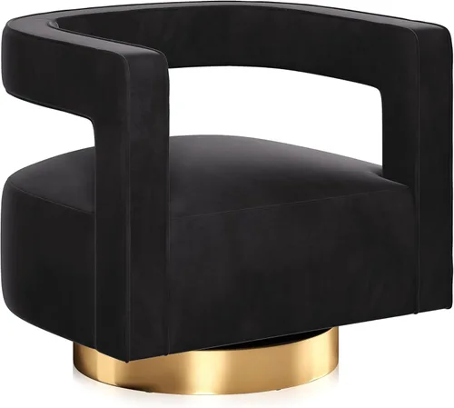 Vista 19 de BELLEZE Silla giratoria con diseño de barril, moderna silla redonda con respaldo curvado de terciopelo con base dorada, 360 grados para sala