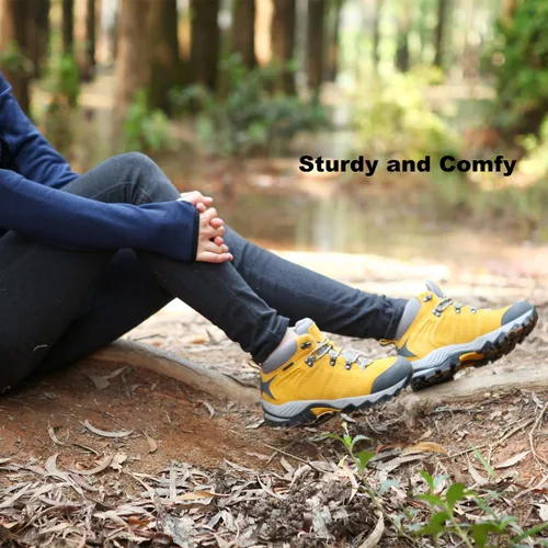 Vista 8 de Clorts Botas de senderismo para mujer, impermeables, ligeras, para senderismo, campamento, para exteriores, con agarre de alta tracción, 5.5