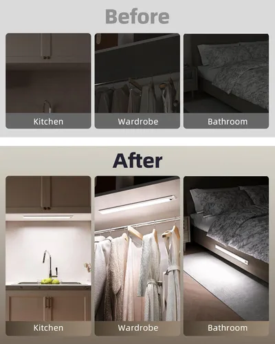 Vista 7 de EZVALO Luces para debajo del gabinete, luz con sensor de movimiento de 14.5 pulgadas, regulable para interiores, súper brillante, 4000 mAh, luces