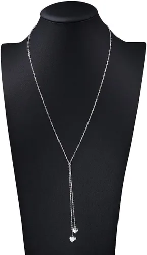 Vista 2 de YinShan Collar delicado de cadena larga, estilo simple, plata de ley 925, con dije de estrella de corazón y perla ajustable en forma de Y, joyería