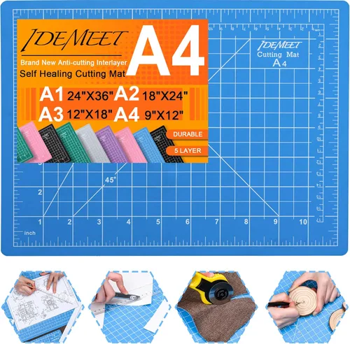 Vista 12 de Alfombrilla de corte autorreparable de 9 x 12 pulgadas, alfombrilla de costura giratoria Idemeet para manualidades, protector de mesa de hoja de 5