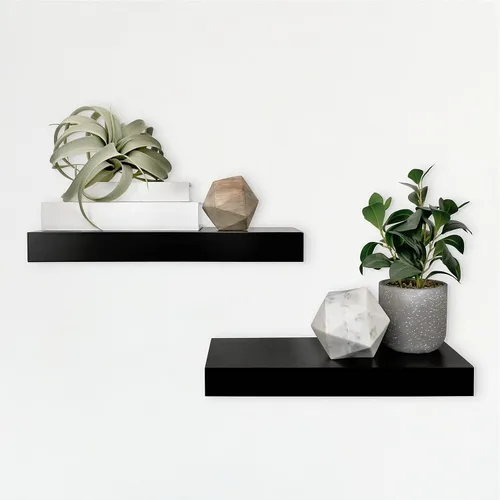 Vista 22 de MCS Estante flotante, estante de madera para decoración de habitación, negro, 12 x 8 pulgadas, juego de 2
