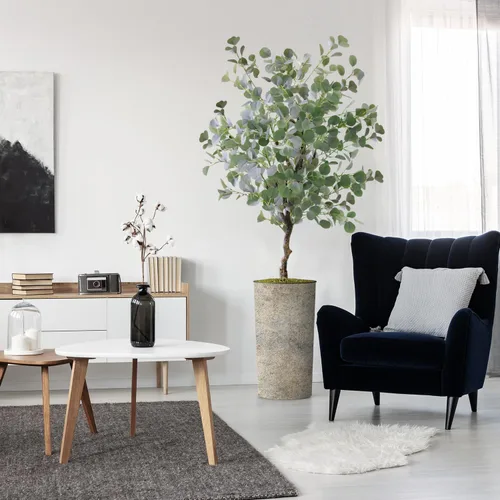 Vista 10 de Árbol artificial en macetero con textura blanquecina, ave del paraíso artificial de seda para decoración del hogar en interiores y exteriores