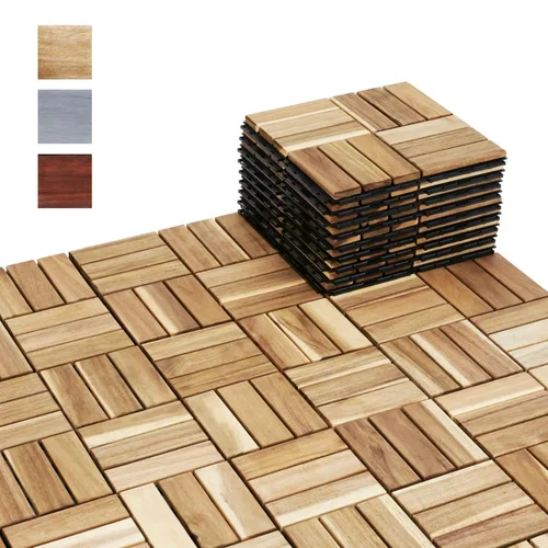Vista 11 de BEEFURNI 10PCS Interlocking Deck Tiles 12" x 12" - Diagonal Pattern, Waterproof Acacia Wood Decking for All Weather Use - Patio, Balcony, Porch