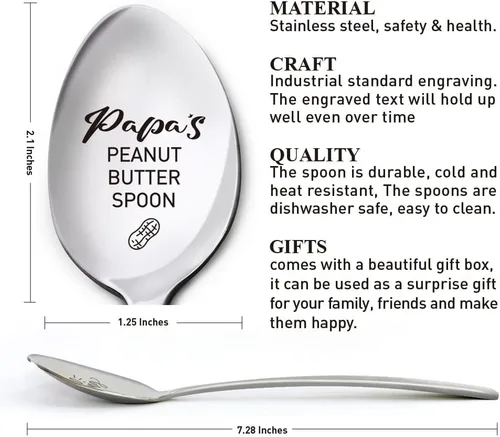 Vista 2 de Papa's - Cuchara de mantequilla de maní, regalo de acero inoxidable para papá, día del padre y más