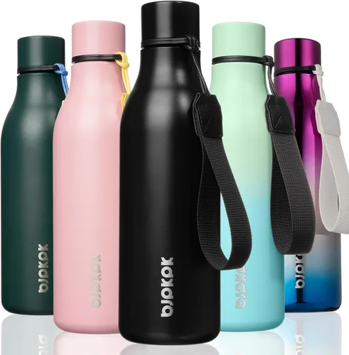 Vista 16 de BJPKPK Botellas de agua aisladas, botella de agua de metal de acero inoxidable de 12 onzas con correa, sin BPA a prueba de fugas, jarras, tazas
