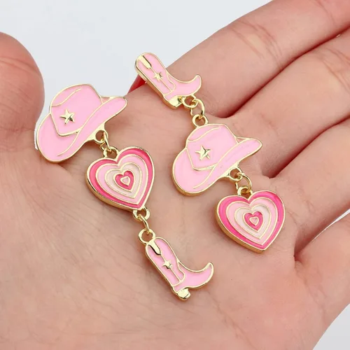 Vista 4 de Pendientes de bota vaquera occidental, botas de vaquera para mujer, botas de perlas brillantes con diamantes de imitación, aretes colgantes, regalos