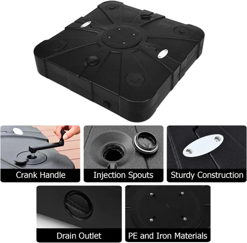 Vista 6 de Tangkula Base de sombrilla de patio con ruedas, peso relleno de arena húmeda de 260 libras, placa base cuadrada resistente para sombrilla con barra