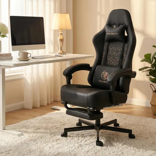 Vista 9 de Silla de oficina para oficina en casa, silla de escritorio ergonómica con cojín de resorte de bolsillo, silla de juegos de cuero transpirable