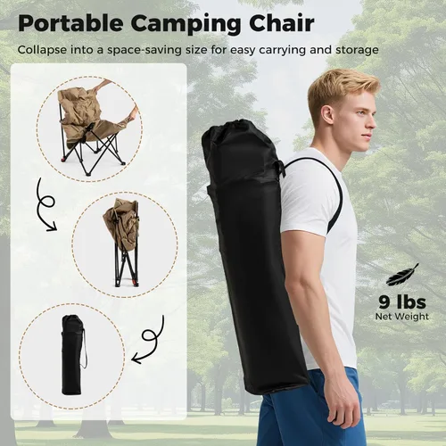 Vista 5 de Goplus Silla de camping plegable portátil, silla acolchada de 4 posiciones para exteriores con soporte de 500 libras, bolsillo lateral y bolsa