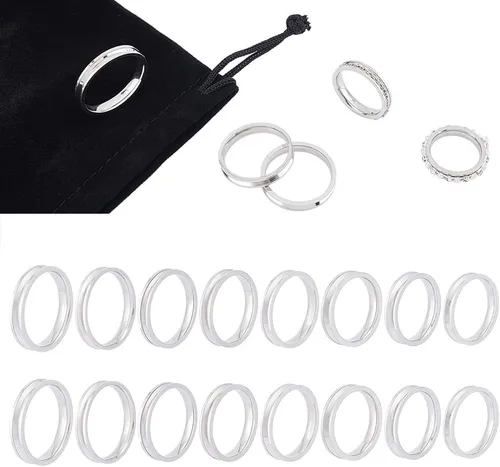 Vista 10 de UNICRAFTALE 18 anillos de 6 tamaños en blanco de acero inoxidable negro con bolsas de terciopelo, anillo de incrustación hipoalergénico anillo