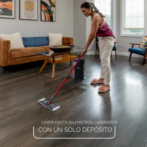 Vista 6 de O-Cedar H2prO Sistema de trapeador plano Herramienta de limpieza rápida Limpia con agua limpia Mopa de microfibra reutilizable y lavable a