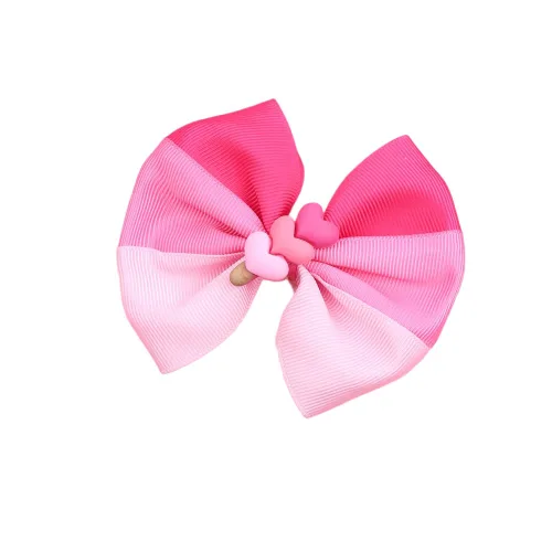 Vista 5 de Cinta de grogrén rojo de San Valentín Pinzas para el pelo con moño, pasadores de pelo (rosa)