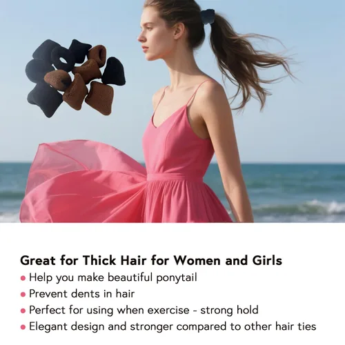 Vista 3 de Bandas elásticas grandes para cabello grueso, bandas elásticas para coletas, coleteros para mujeres y niñas, 12