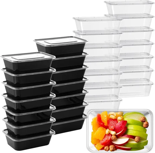 Vista 9 de Sawysine 100 recipientes de plástico para preparación de comidas, recipientes de almacenamiento de alimentos, cuencos reutilizables con tapa, cajas