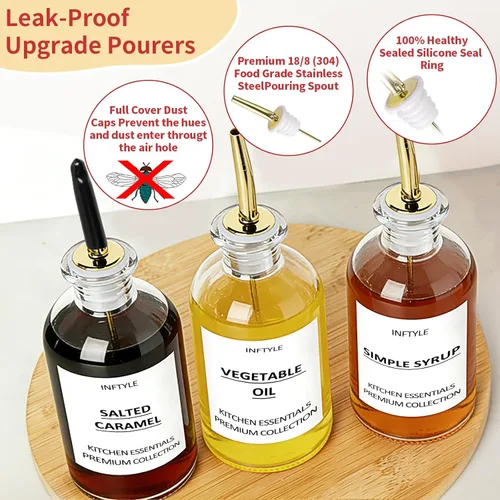 Vista 3 de INFTYLE Botellas de jarabe de 12 onzas, dispensador de jarabe de café, botella de vidrio para barra de café para cocina, con boquilla de vertido