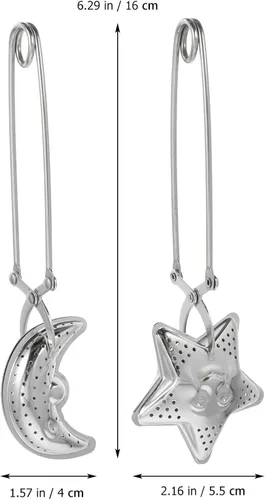 Vista 2 de Juego de 2 infusores de té de mango largo, coladores de té en forma de luna y estrella de acero inoxidable para té de hojas sueltas, ideal para uso