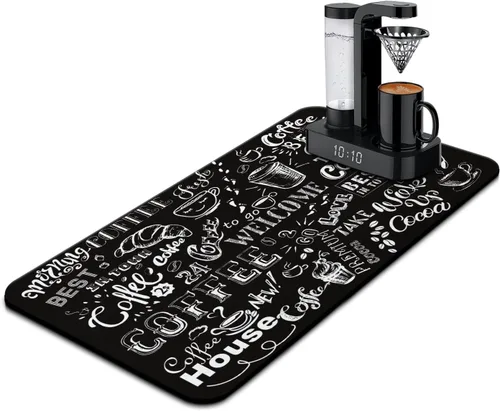 Vista 29 de Tapete de barra de café para encimeras 19inx12in, absorbente para ocultar las manchas, antideslizante, accesorios para bar de cafetería, cabe debajo