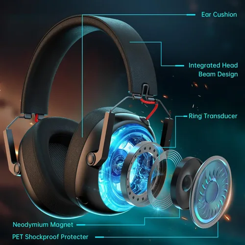 Vista 4 de Auriculares inalámbricos para juegos para PC, PS5, PS4, Mac, Nintendo Switch, auriculares para juegos con micrófono, auriculares Bluetooth 5.3